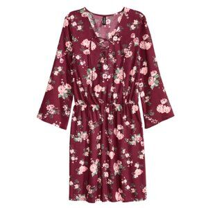H&M Divided Floral Dress with Lace Up Neckline Size 4 / Small